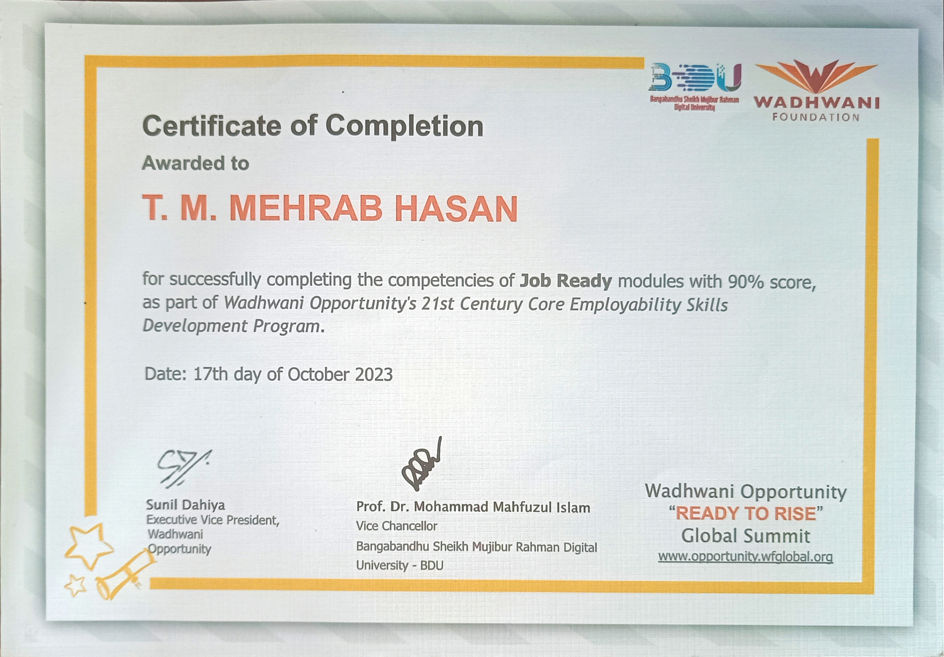 Wadhwani Certificate